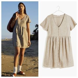 Madewell Linen-Blend Alexandra Button-Front Mini Babydoll Dress AL713
